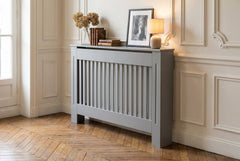 Mască calorifer ECO L 132 cm, MDF cu lamele verticale – Gri lucios