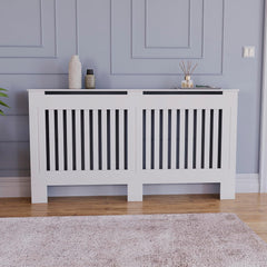 Mască L - 152 cm pentru calorifer alb lucios / lemn MDF cu lamele verticale