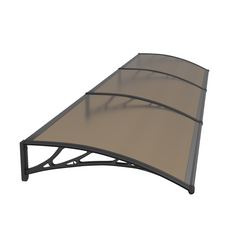 Copertină PREMIUM de ușă 300x100cm / marchiză / adăpost / acoperiș -  brațe negre - placă 6mm întreagă bronz