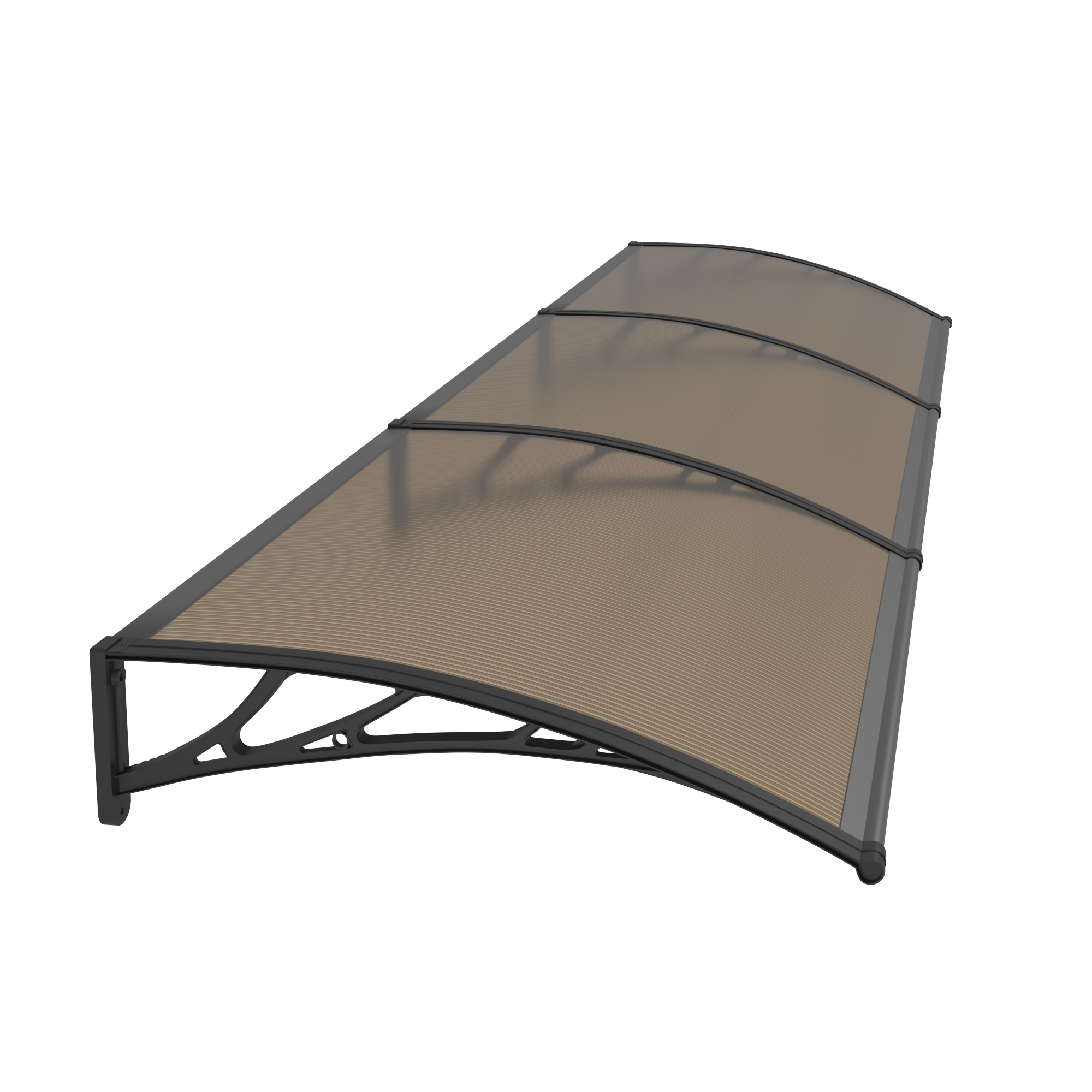 Copertină PREMIUM de ușă 240x150cm / marchiză / adăpost / acoperiș -  brațe negre - placă 6mm întreagă bronz