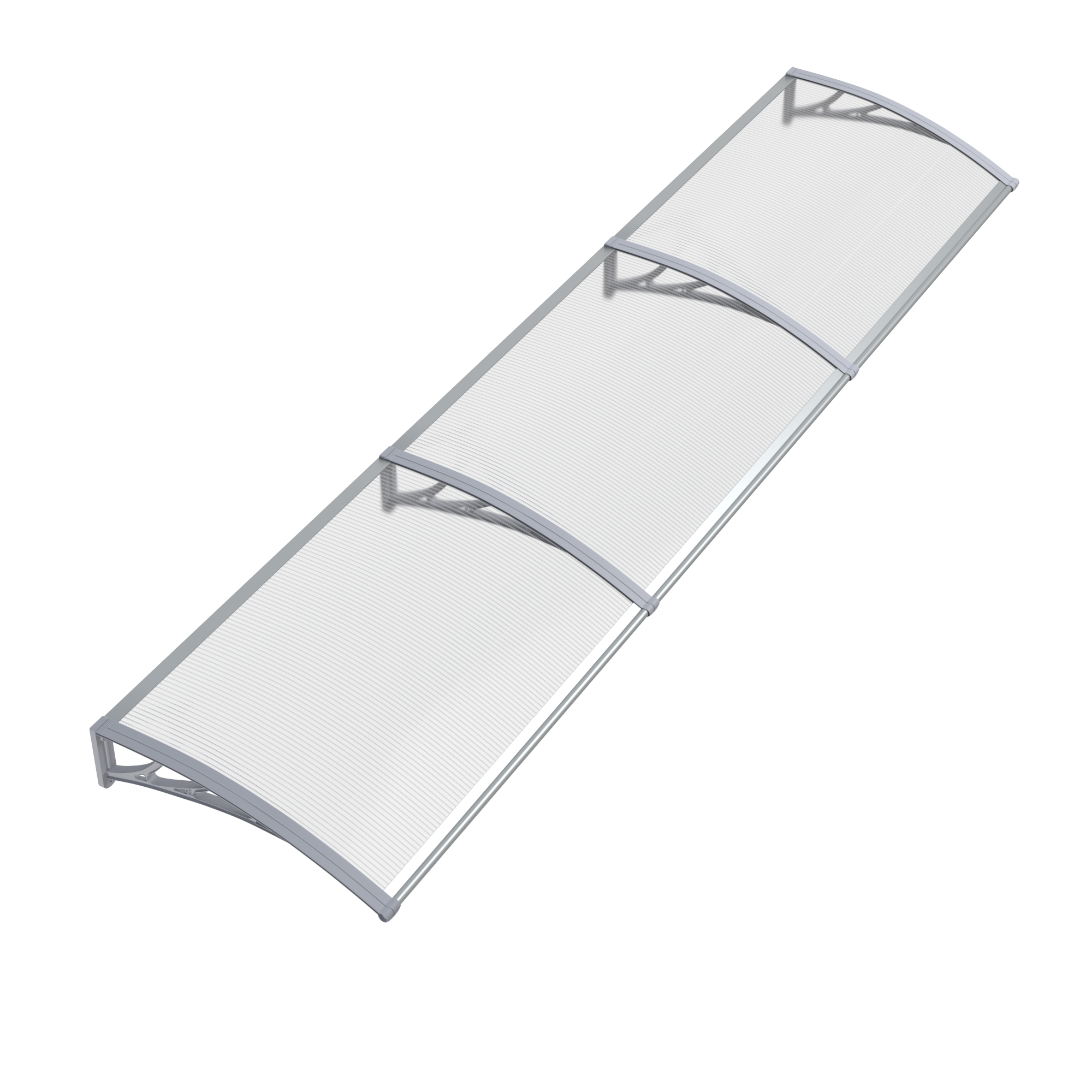 Copertină PREMIUM de ușă 240x150cm marchiză adăpost acoperiș -  brațe gri - placă 6mm întreagă transparent