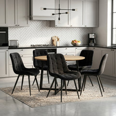Scaun de Bucatarie / Dining, AVA Tapitat Textil Catifea, Cadru din Metal Vopsit, 85x60x50cm, Negru
