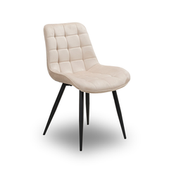 Scaun de Bucatarie / Dining, AVA Tapitat Textil Catifea, Cadru din Metal Vopsit, 85x60x50cm, Crem