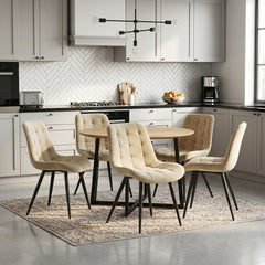 Scaun de Bucatarie / Dining, AVA Tapitat Textil Catifea, Cadru din Metal Vopsit, 85x60x50cm, Crem