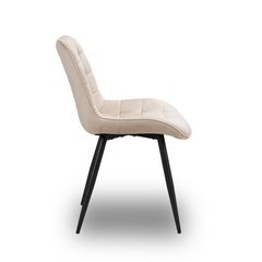 Scaun de Bucatarie / Dining, AVA Tapitat Textil Catifea, Cadru din Metal Vopsit, 85x60x50cm, Crem