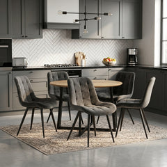 Scaun de Bucatarie / Dining, AVA Tapitat Textil Catifea, Cadru din Metal Vopsit, 85x60x50cm, Gri inchis