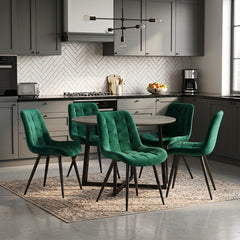 Scaun de Bucatarie / Dining, AVA Tapitat Textil Catifea, Cadru din Metal Vopsit, 85x60x50cm, Verde