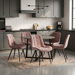 Scaun de Bucatarie / Dining, AVA Tapitat Textil Catifea, Cadru din Metal Vopsit, 85x60x50cm, Roz