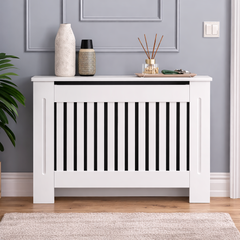 Mască M - 112 cm, grosime 18 mm, pentru calorifer alb lucios / lemn MDF cu lamele verticale