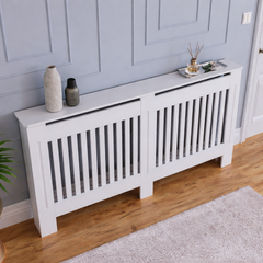 Mască XL - 172 cm, grosime 21mm, pentru calorifer alb lucios / lemn MDF cu lamele verticale