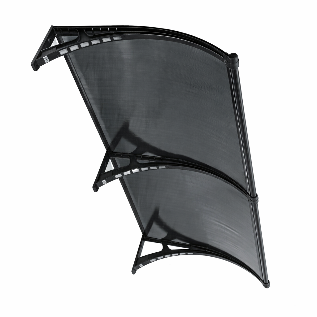 Copertină PREMIUM LUMI cu senzor de lumină și panou solar pentru ușă, 300x100 cm marchiză acoperiș adăpost, negru-antracit