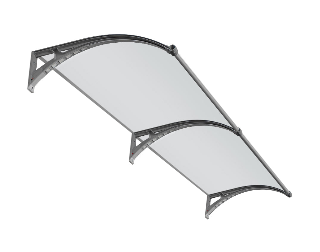 Copertină PREMIUM LUMI cu senzor de lumină și panou solar pentru ușă, 200x100 cm marchiză acoperiș adăpost, gri-transparent