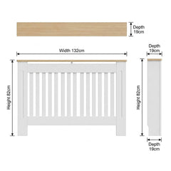Mască calorifer ECO L 132 cm, MDF cu lamele verticale – Alb lucios / Stejar