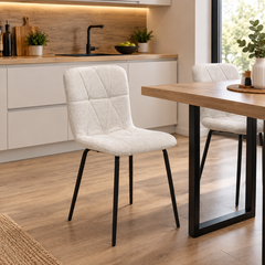Scaun de Bucatarie / Dining, LIVIO, Tapitat Textil, Interior Burete Moale, Cadru din Metal Vopsit, 71x53x45 cm, Crem