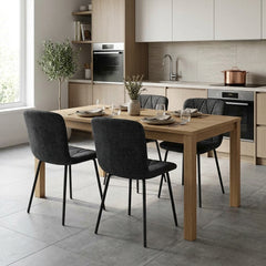Scaun de Bucatarie / Dining, LIVIO, Tapitat Textil, Interior Burete Moale, Cadru din Metal Vopsit, 71x53x45 cm, Negru