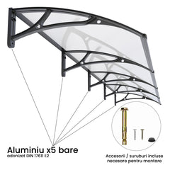Copertina PLEXIGLAS PRO 400x80 cm, Policarbonat Acrylic 2.5 mm, Suporturi din Aluminiu, Negru/Transparent