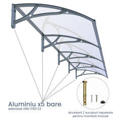 Copertina PLEXIGLAS PRO 400x100 cm, Policarbonat Acrylic 2.5 mm, Suporturi din Aluminiu, Gri/Transparent