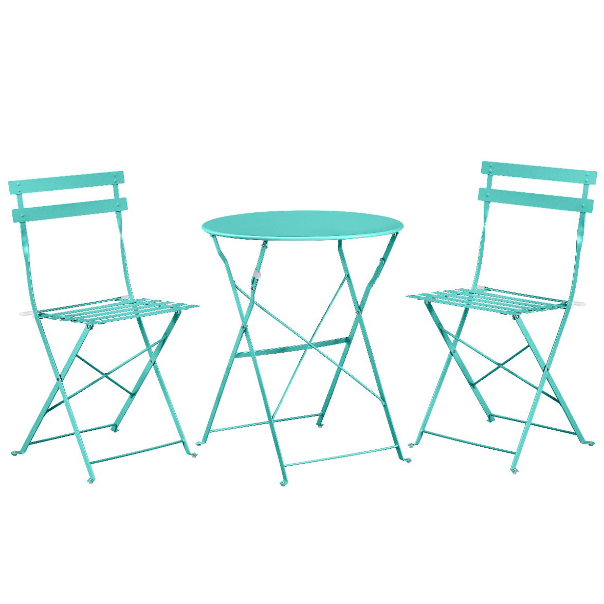 Set Bistro Flair - mobilier terasa gradina, 2 scaune + masa, otel vopsit - verde turcoaz