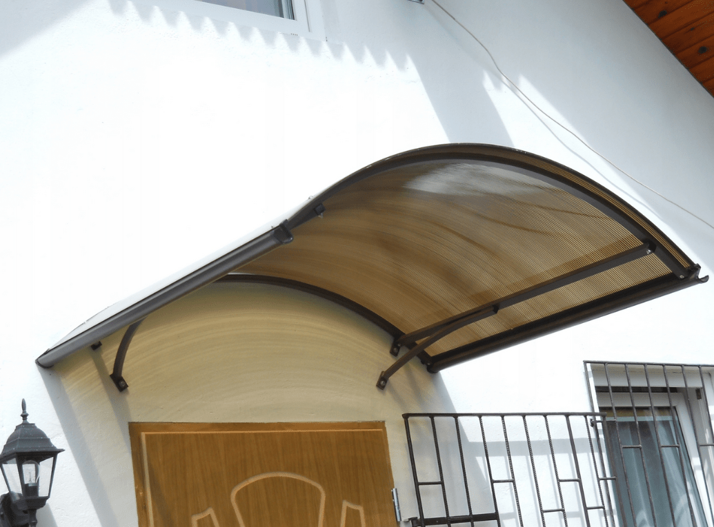 Copertină ARCADA PRO cu jgheab 160x120 cm din policarbonat – Maro/Bronz - MAPROFI