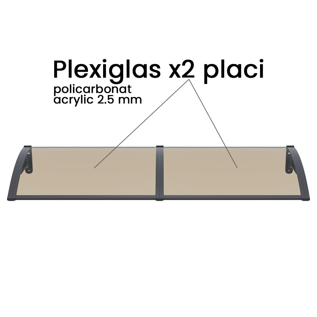 Copertina PLEXIGAS PRO 120x150 cm, Policarbonat Acrylic 2.5 mm Suporturi Aluminiu, Negru/Bronz - MAPROFI