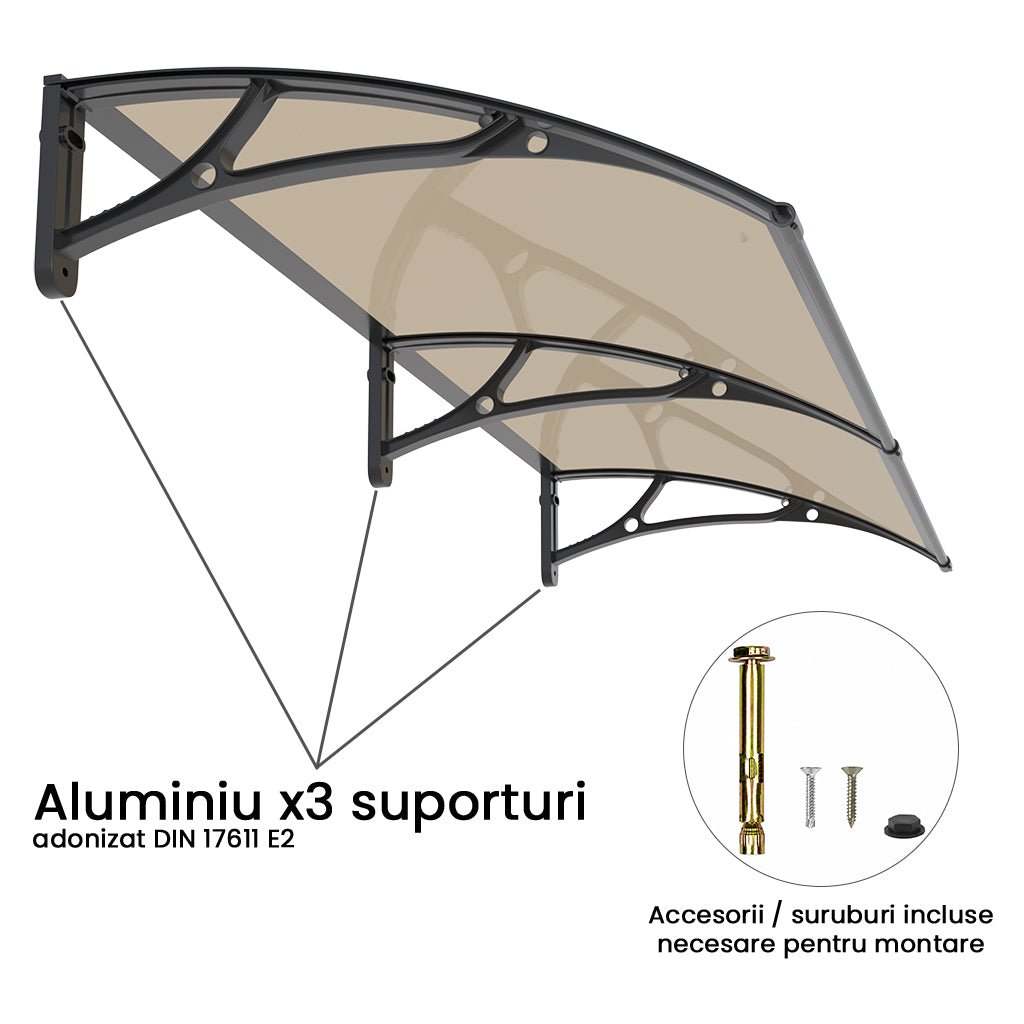 Copertina PLEXIGAS PRO 120x150 cm, Policarbonat Acrylic 2.5 mm Suporturi Aluminiu, Negru/Bronz - MAPROFI