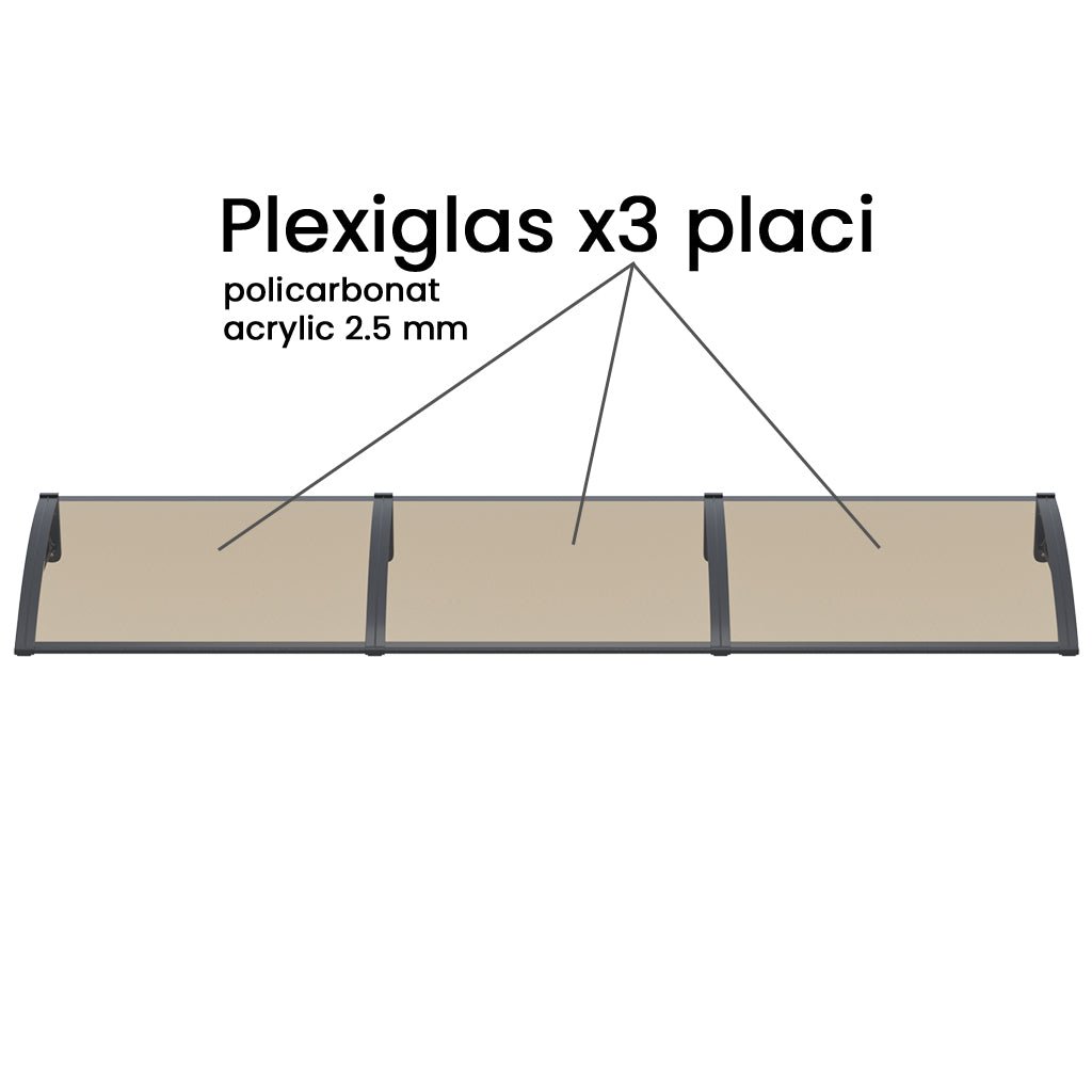 Copertina PLEXIGAS PRO 300x120 cm, Policarbonat Acrylic 2.5 mm, Suporturi din Aluminiu, Negru/Bronz - MAPROFI