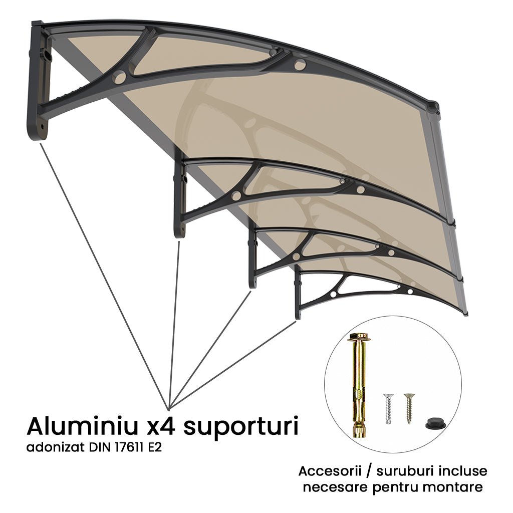Copertina PLEXIGAS PRO 300x120 cm, Policarbonat Acrylic 2.5 mm, Suporturi din Aluminiu, Negru/Bronz - MAPROFI