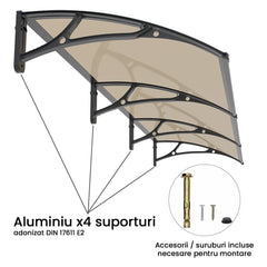 Copertina PLEXIGAS PRO 300x120 cm, Policarbonat Acrylic 2.5 mm, Suporturi din Aluminiu, Negru/Bronz - MAPROFI