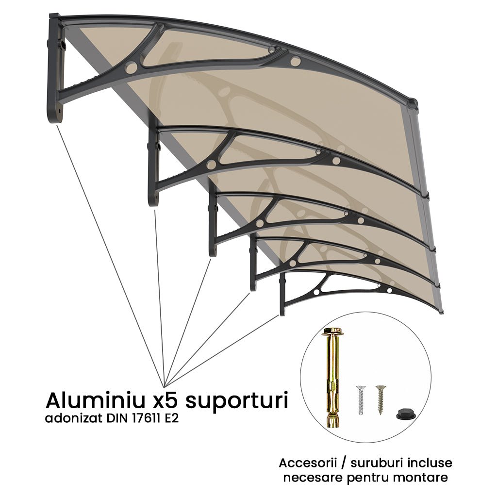 Copertina PLEXIGLAS PRO 360x150 cm, Policarbonat Acrylic 2.5 mm, Suporturi din Aluminiu, Negru/Bronz - MAPROFI