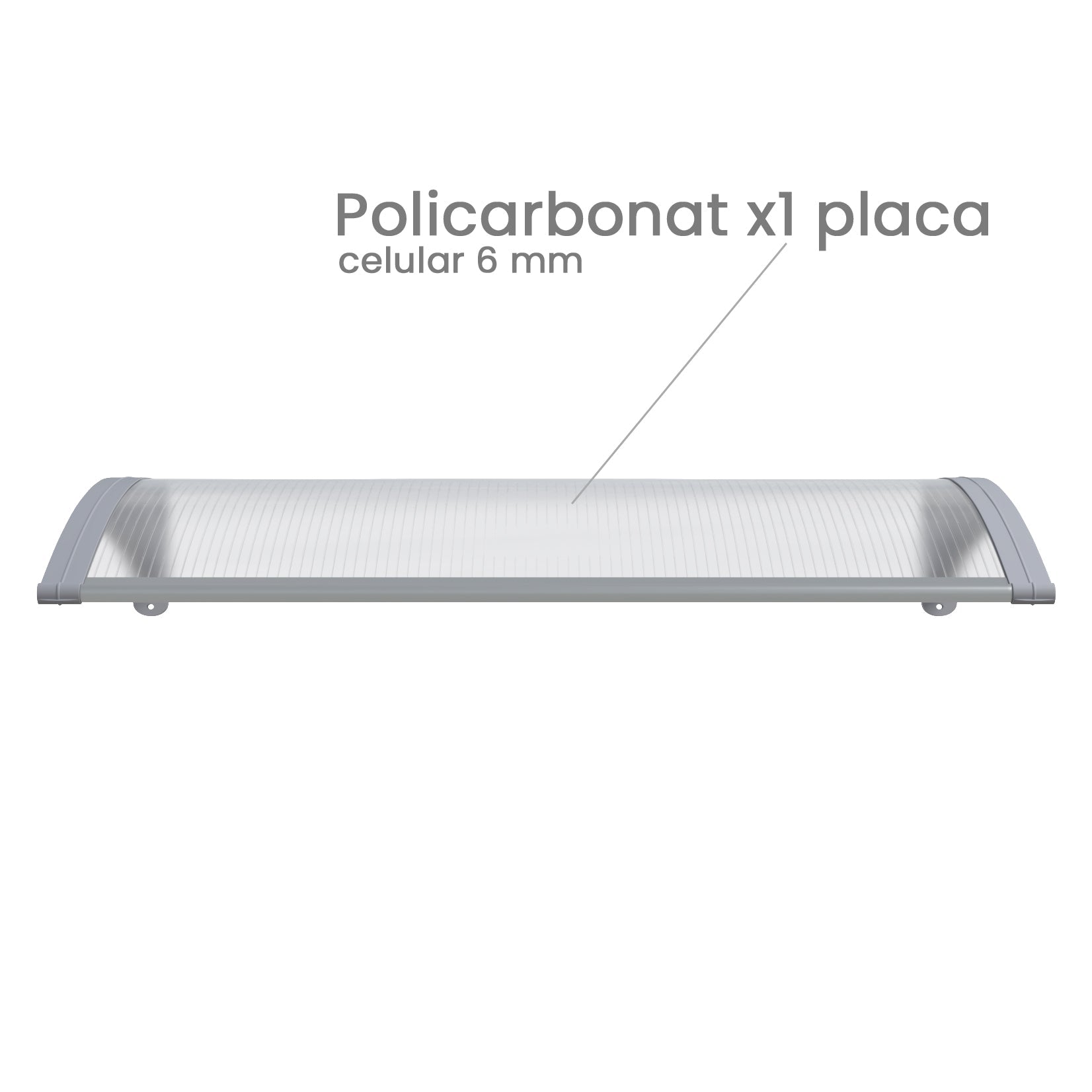 Copertină PREMIUM 100x60 cm, placă 6 mm dintr-o bucată – Gri/Transparent - MAPROFI