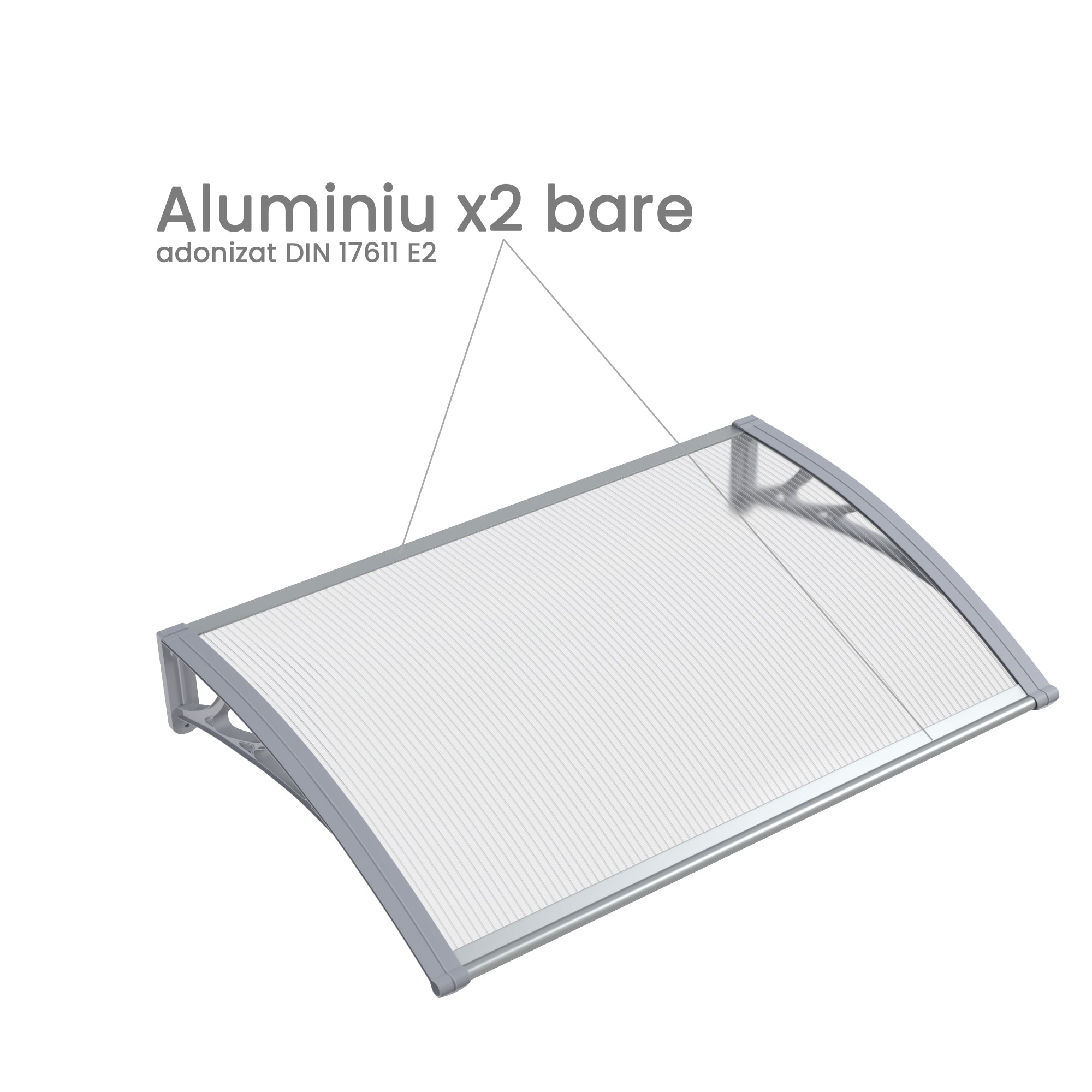 Copertină PREMIUM 100x60 cm, placă 6 mm dintr-o bucată – Gri/Transparent - MAPROFI