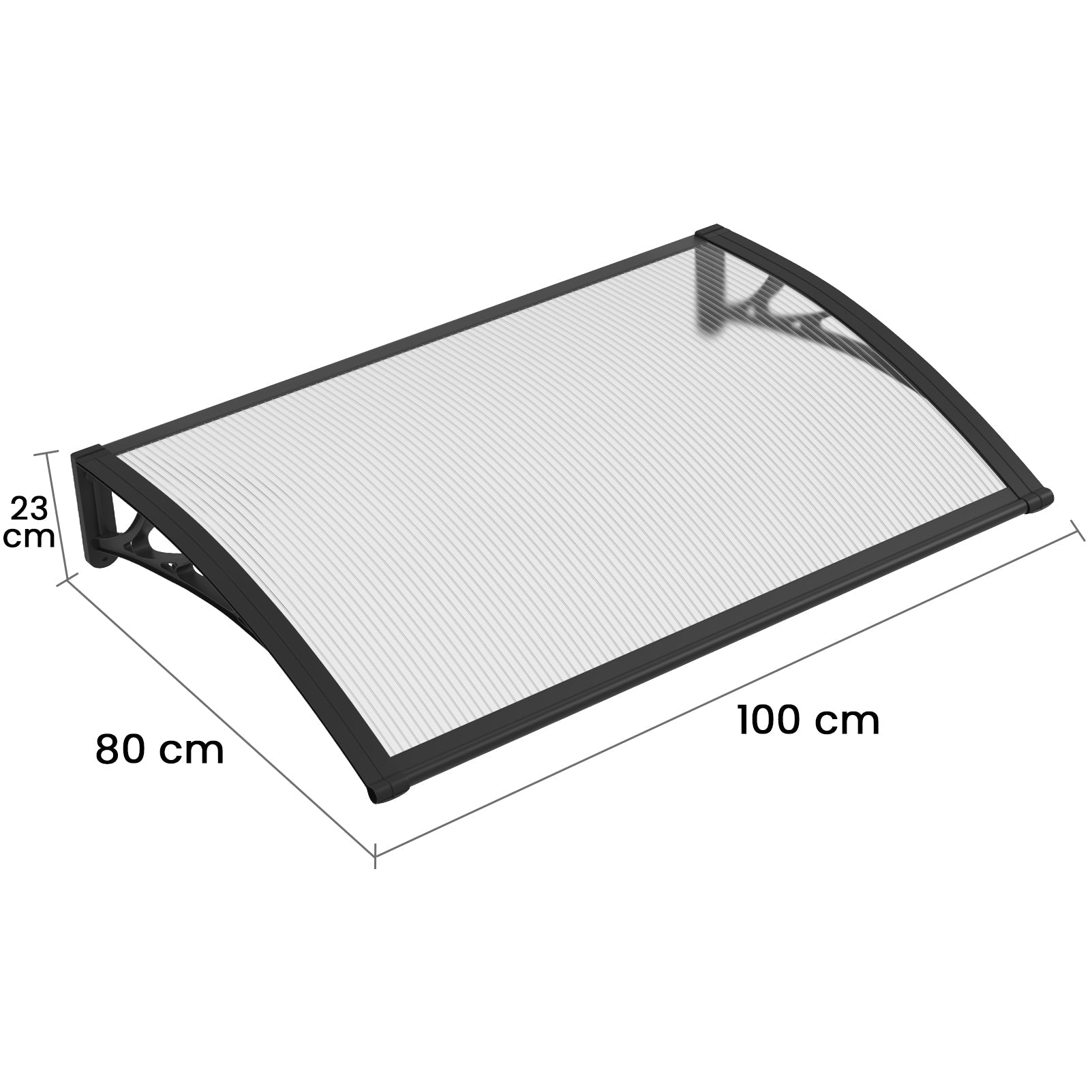Copertină PREMIUM 100x80 cm, placă 6 mm dintr-o bucată – Negru/Transparent - MAPROFI