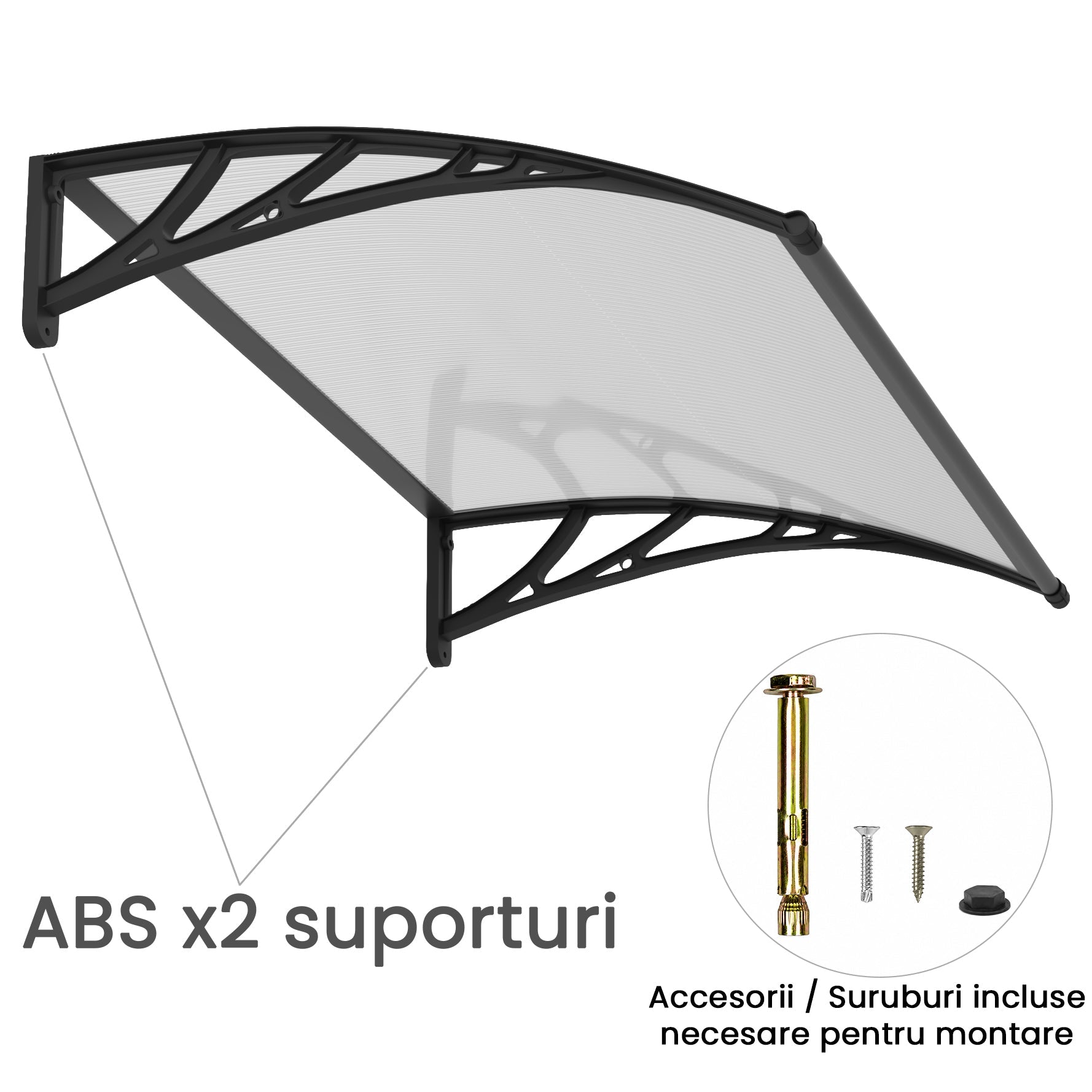 Copertină PREMIUM 100x80 cm, placă 6 mm dintr-o bucată – Negru/Transparent - MAPROFI