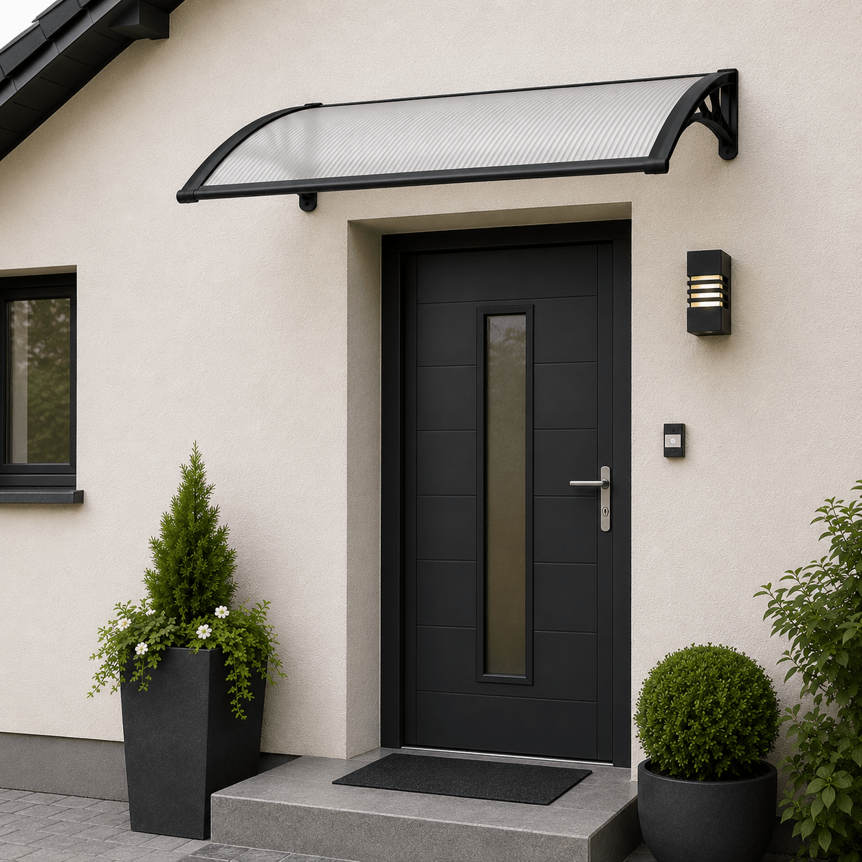 Copertină PREMIUM 100x80 cm, placă 6 mm dintr-o bucată – Negru/Transparent - MAPROFI