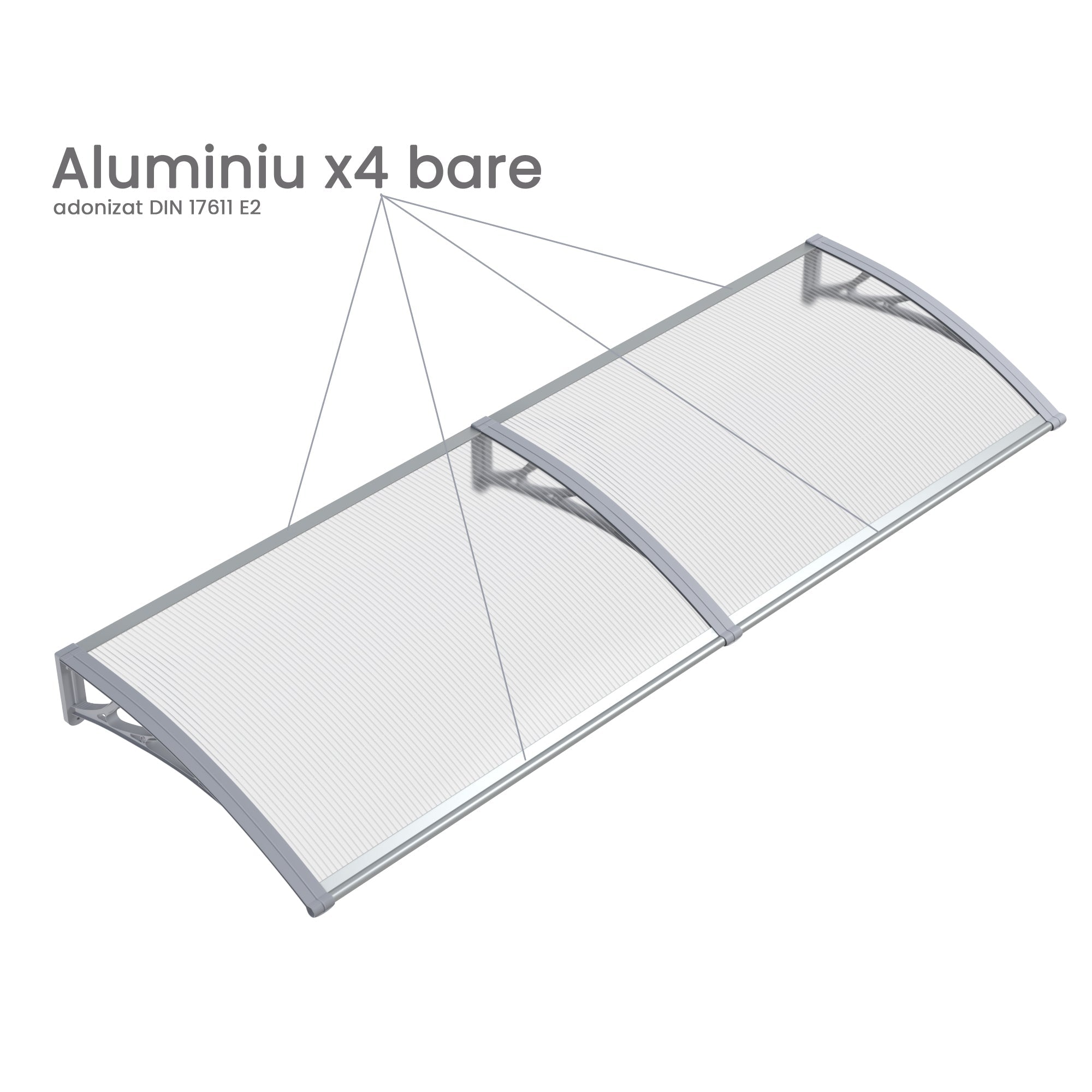 Copertină PREMIUM 150x120 cm, placă 6 mm dintr-o bucată – Gri/Transparent - MAPROFI