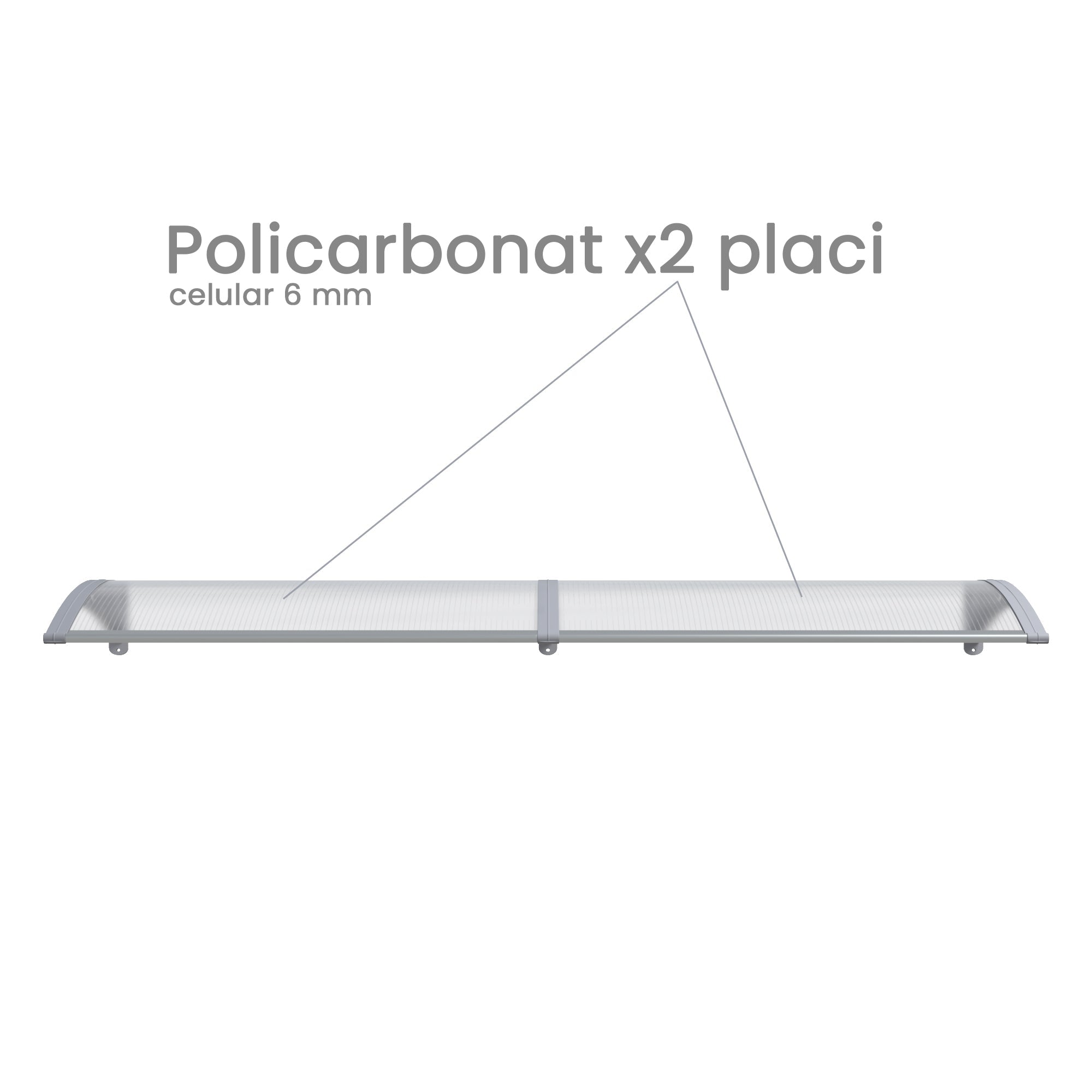 Copertină PREMIUM 150x120 cm, placă 6 mm dintr-o bucată – Gri/Transparent - MAPROFI