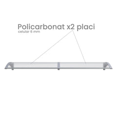 Copertină PREMIUM 150x120 cm, placă 6 mm dintr-o bucată – Gri/Transparent - MAPROFI