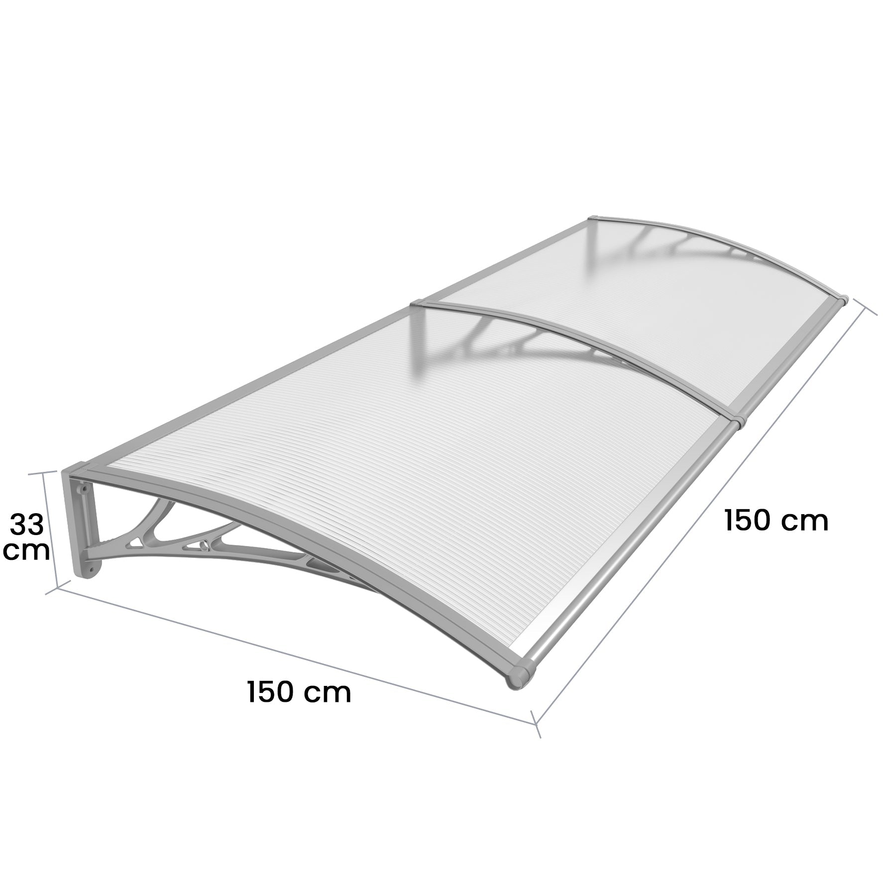 Copertină PREMIUM 150x150 cm, placă 6 mm dintr-o bucată – Gri/Transparent - MAPROFI