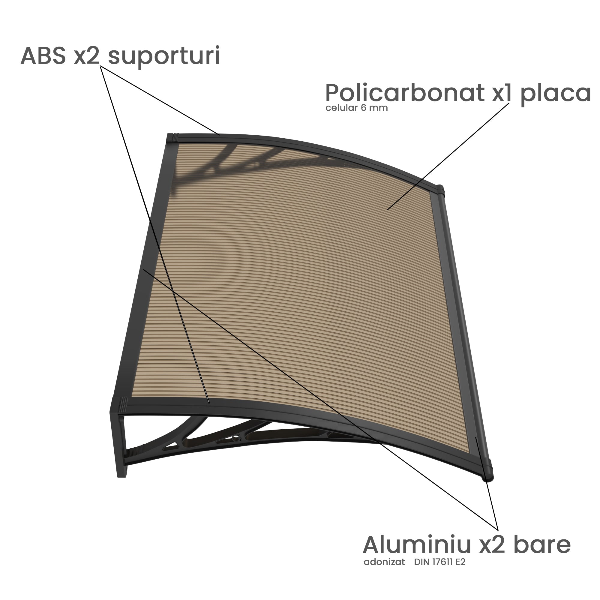 Copertină PREMIUM 150x60 cm, placă 6 mm dintr-o bucată – Negru/Bronz - MAPROFI