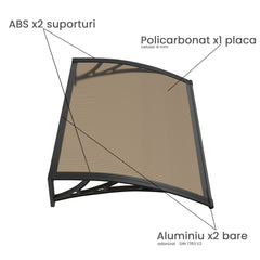 Copertină PREMIUM 150x60 cm, placă 6 mm dintr-o bucată – Negru/Bronz - MAPROFI