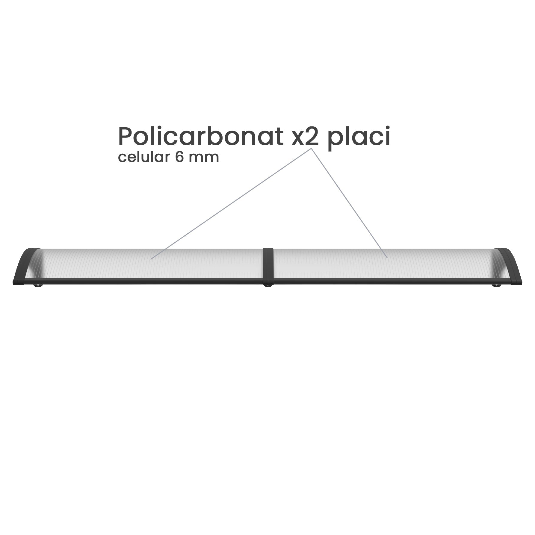 Copertină PREMIUM 200x120 cm, placă 6 mm dintr-o bucată – Gri/Transparenta - MAPROFI