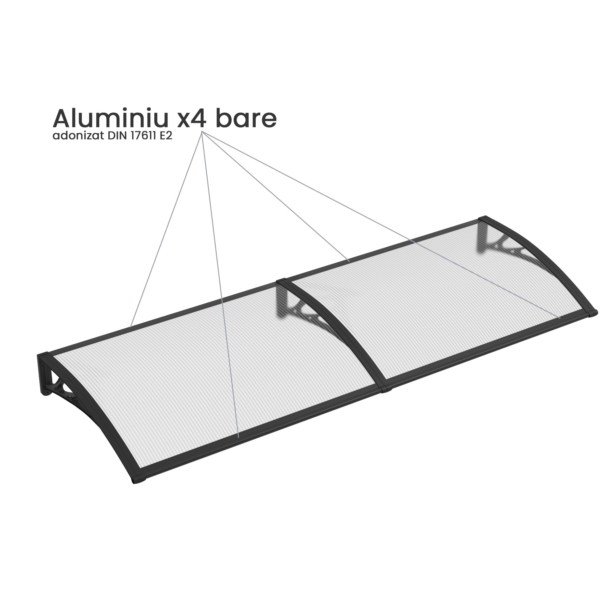 Copertină PREMIUM 200x120 cm, placă 6 mm dintr-o bucată – Gri/Transparenta - MAPROFI