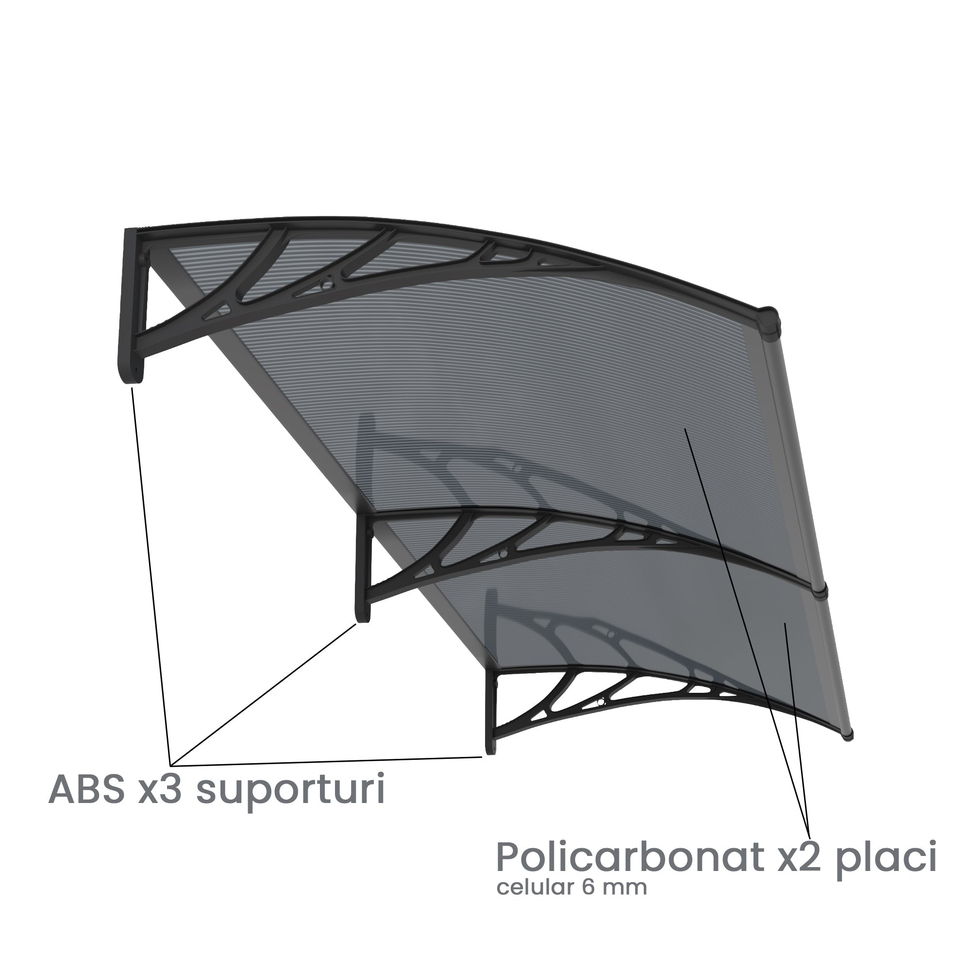 Copertină PREMIUM 200x120 cm, placă 6 mm dintr-o bucată – Negru/Antracit - MAPROFI