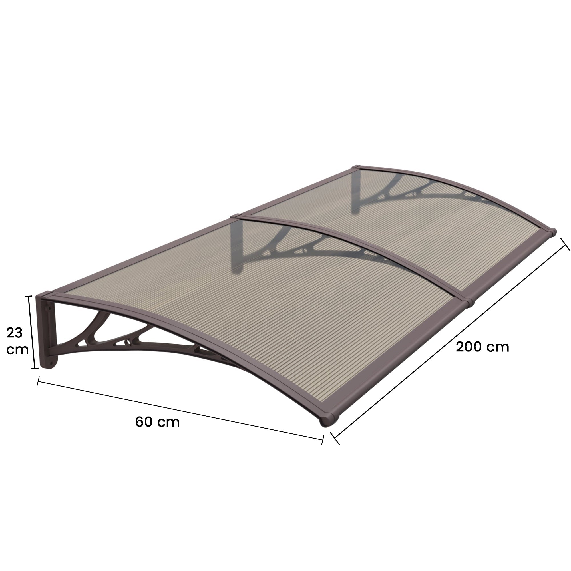 Copertină PREMIUM 200x60 cm, placă 6 mm dintr-o bucată – Maro/Bronz - MAPROFI