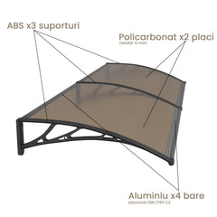 Copertină PREMIUM 240x120 cm, placă 6 mm dintr-o bucată – Negru/Bronz - MAPROFI