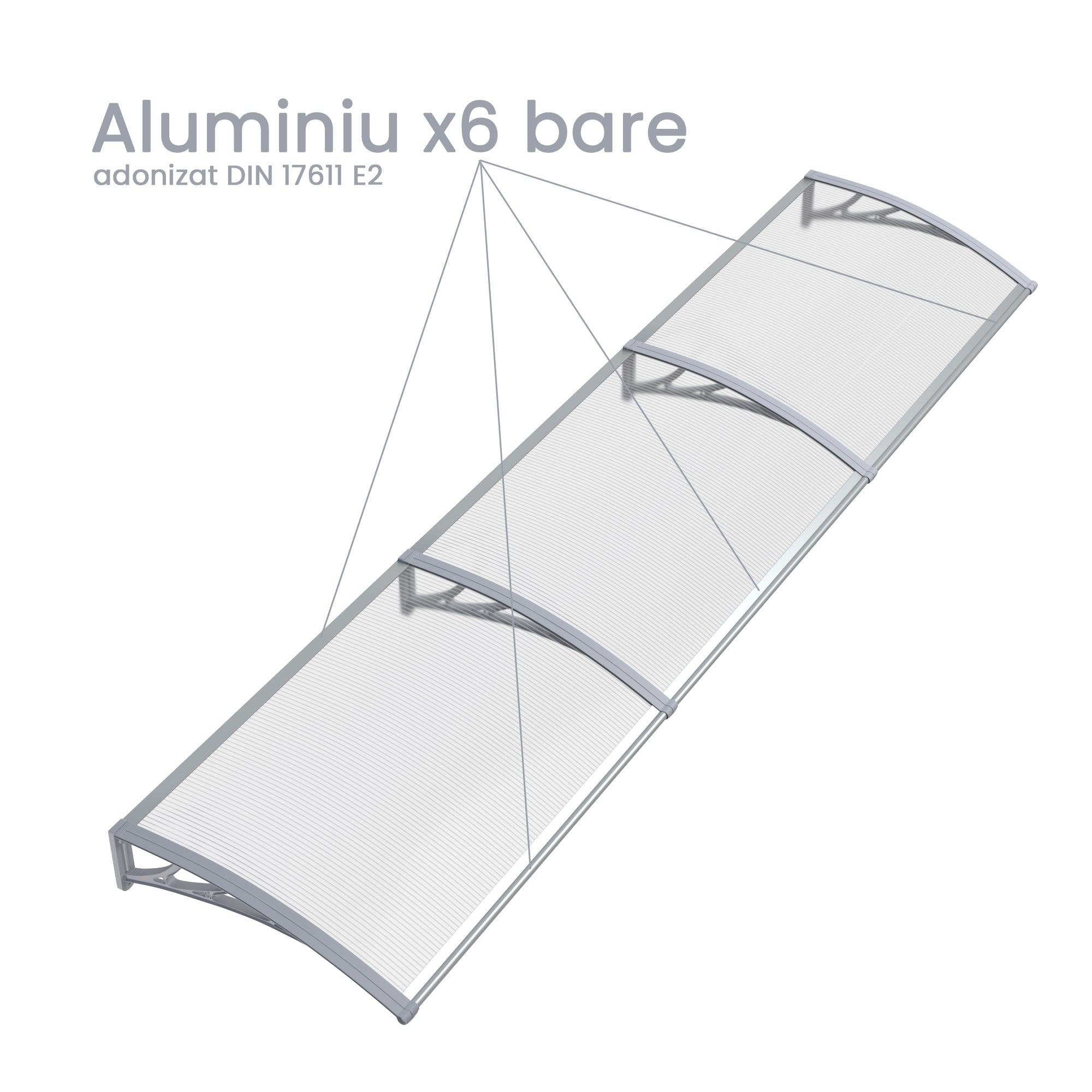 Copertină PREMIUM 300x100 cm, placă 6 mm dintr-o bucată – Gri/Transparent - MAPROFI