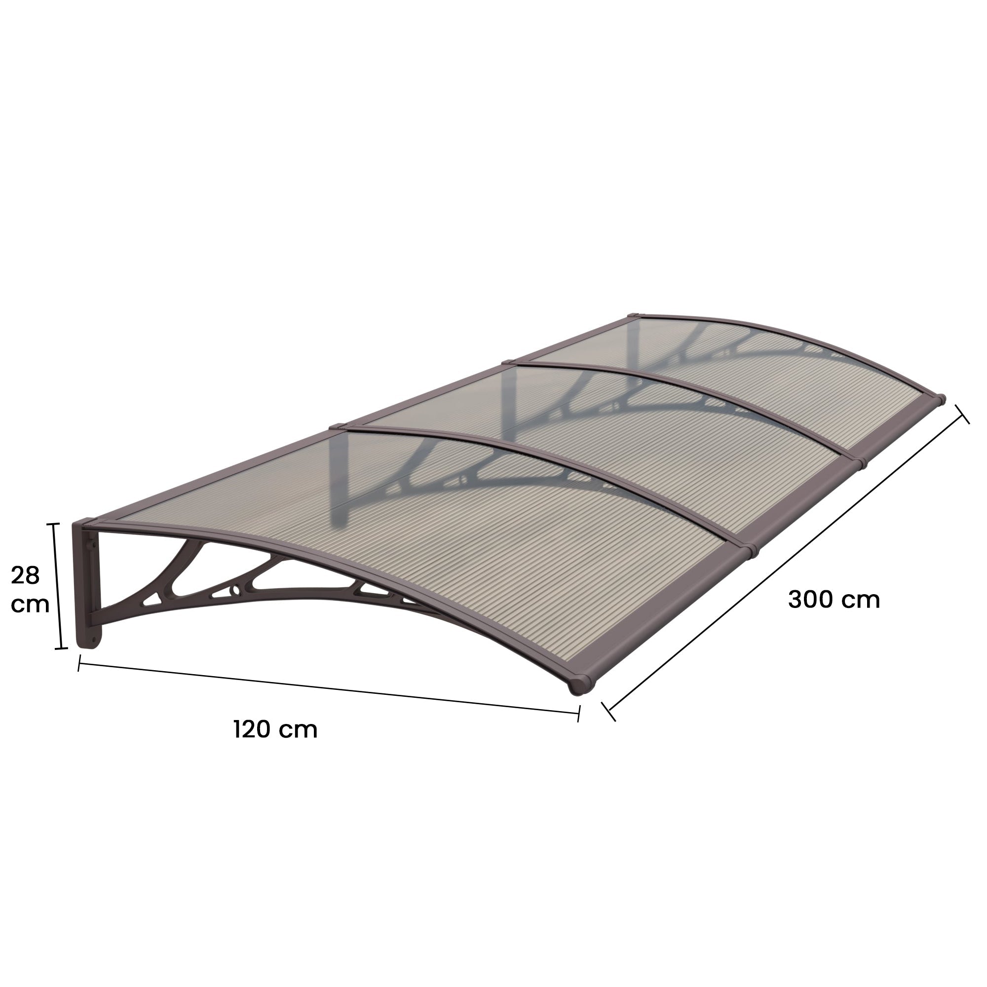 Copertină PREMIUM 300x120 cm, placă 6 mm dintr-o bucată – Maro/Bronz - MAPROFI
