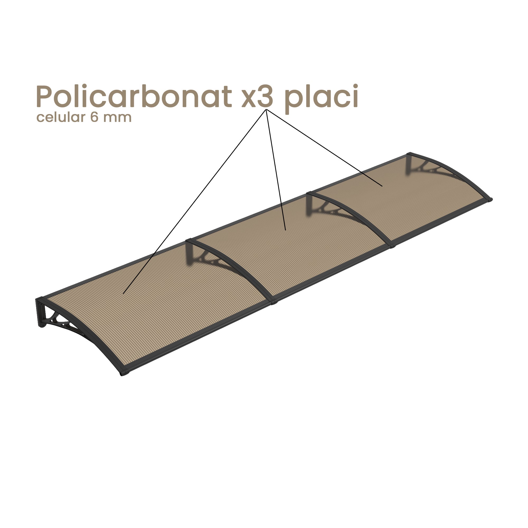 Copertină PREMIUM 300x120 cm, placă 6 mm dintr-o bucată – Negru/Bronz - MAPROFI