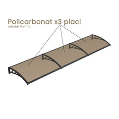 Copertină PREMIUM 300x120 cm, placă 6 mm dintr-o bucată – Negru/Bronz - MAPROFI