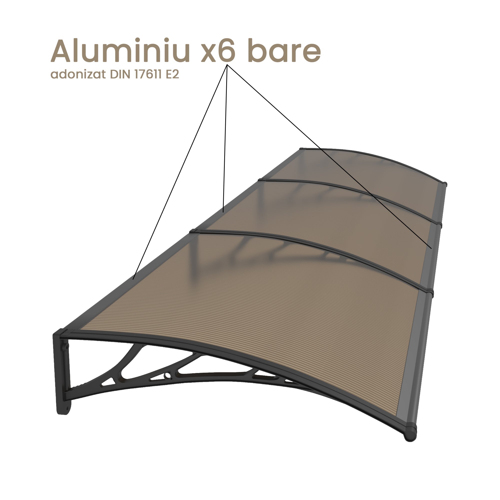 Copertină PREMIUM 300x120 cm, placă 6 mm dintr-o bucată – Negru/Bronz - MAPROFI